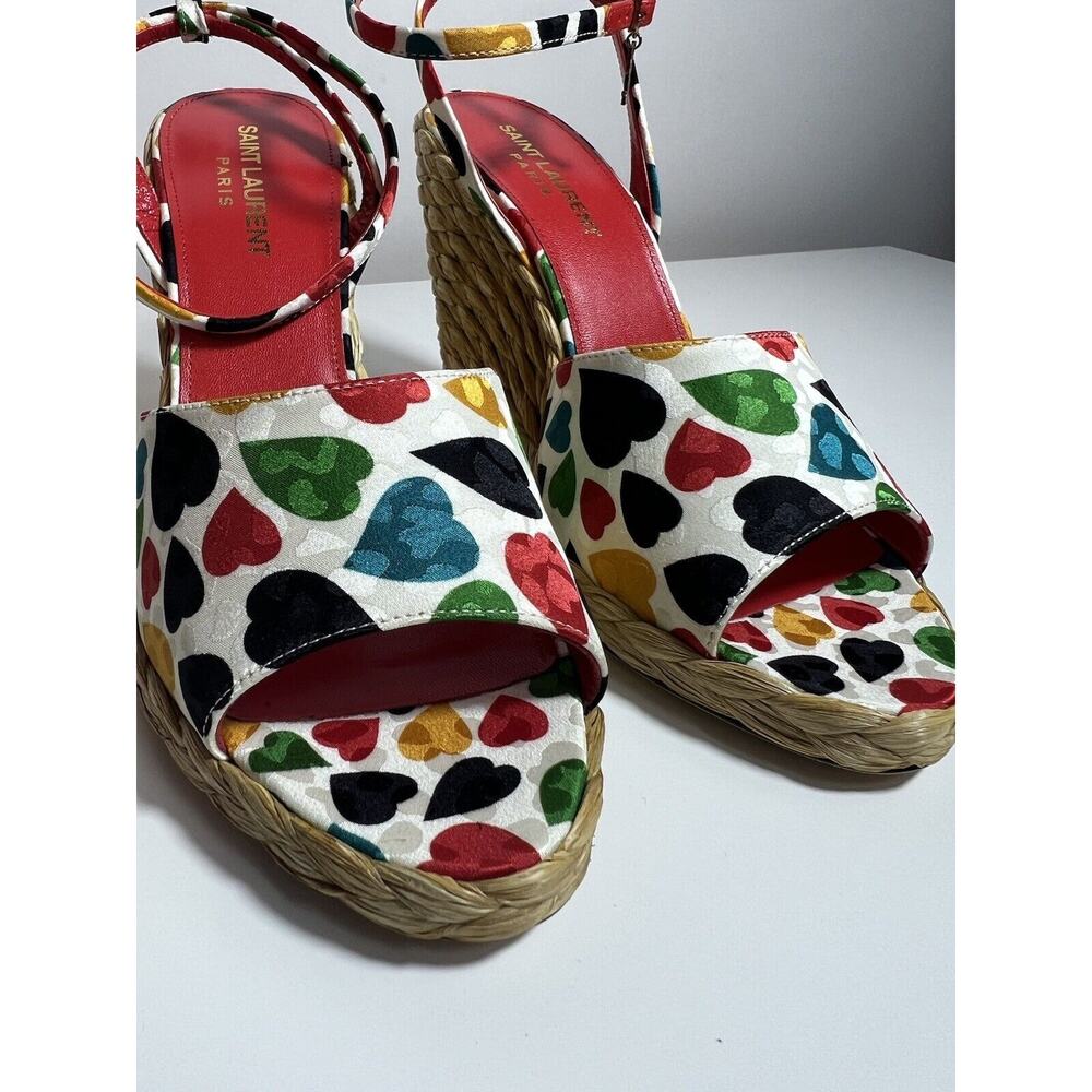 SAINT LAURENT Paloma Heart-Print Wedge Espadrilles Size 38.5 - Picture 7 of 12